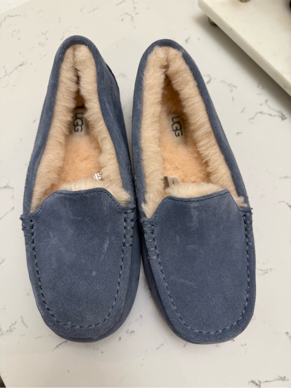 UGG Women's Slate Blue Suede Shearling-Lined Slip-On Loafers